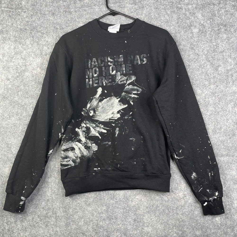 Champion Adult Small Sweatshirt Black Eco Racism Crew Neck Pullover Paint